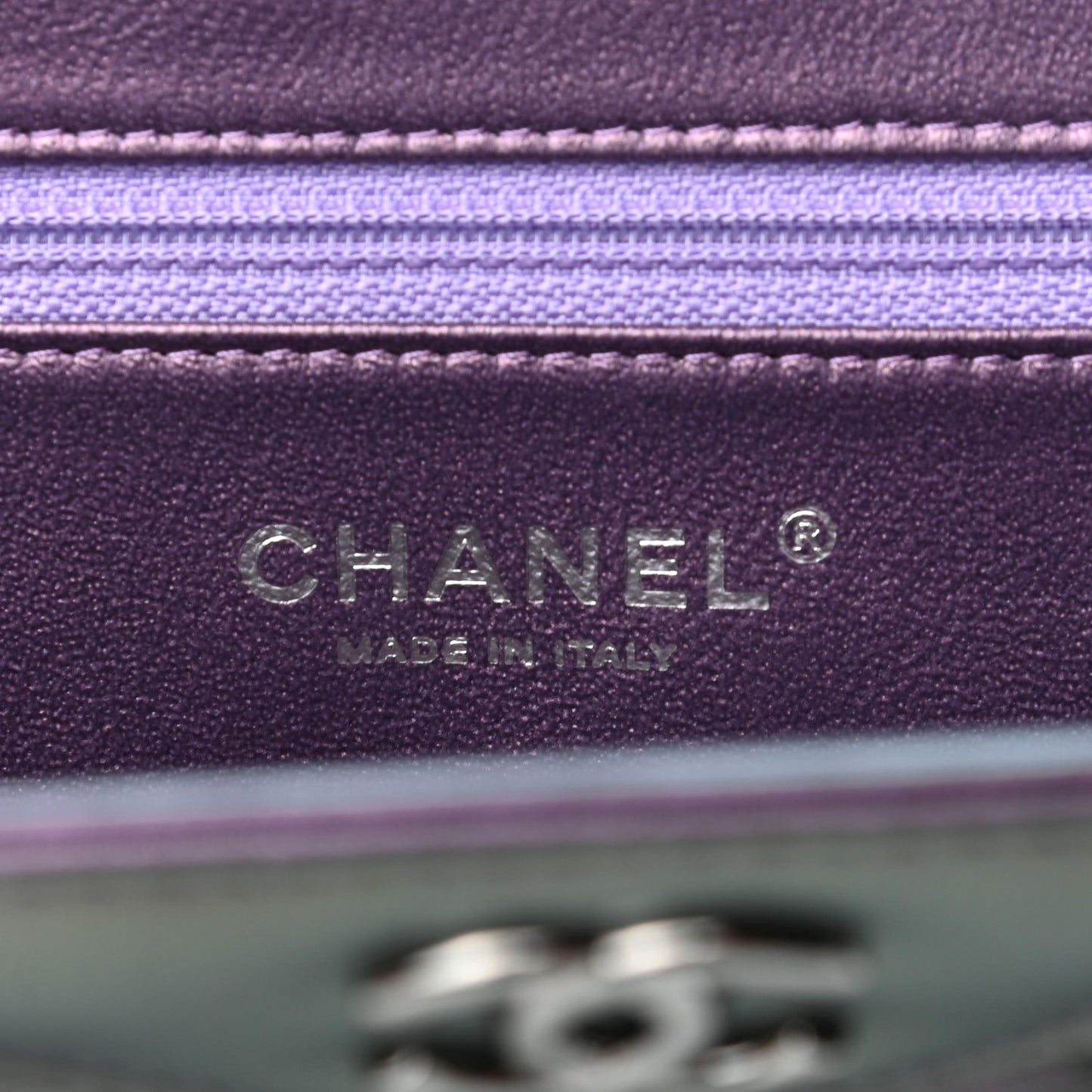 Iridescent Lambskin Quilted Clutch Dark Purple