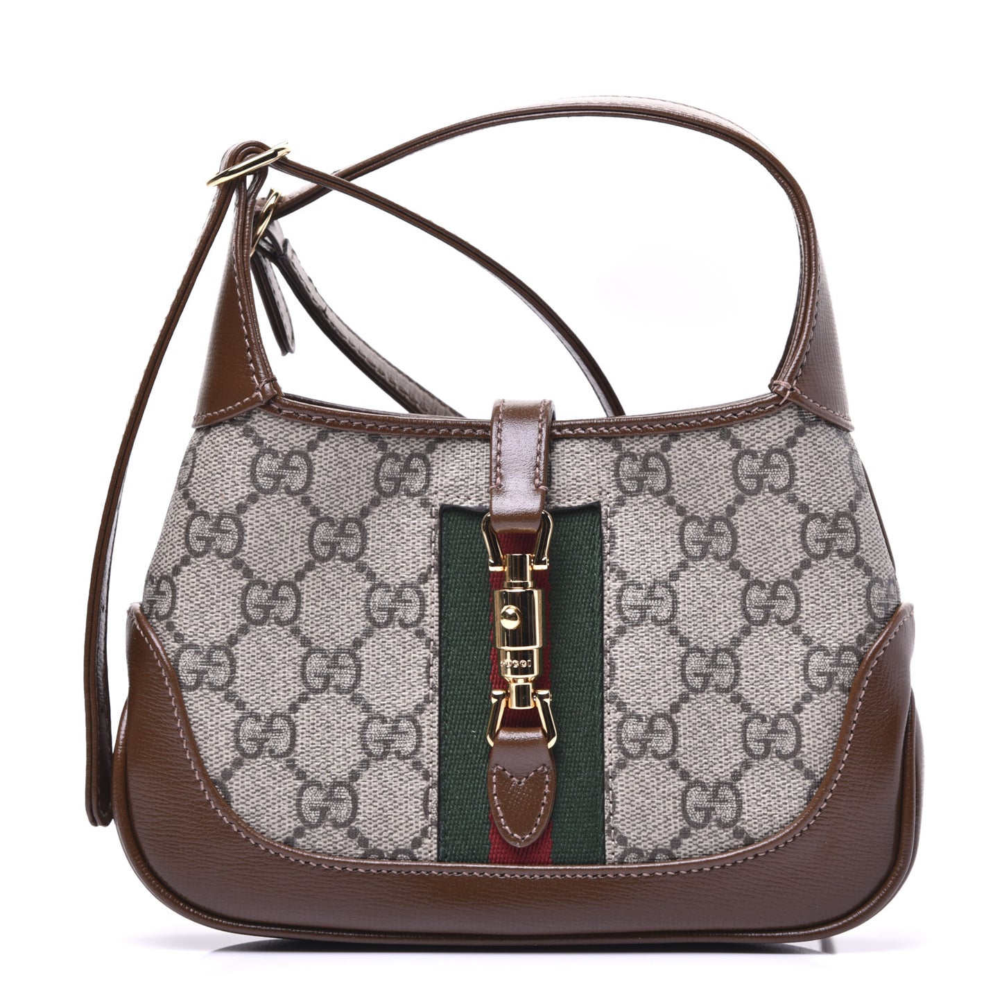 GG Supreme Monogram Azalea Calfskin Web Mini Jackie 1961 Hobo Beige Ebony Brown Sugar