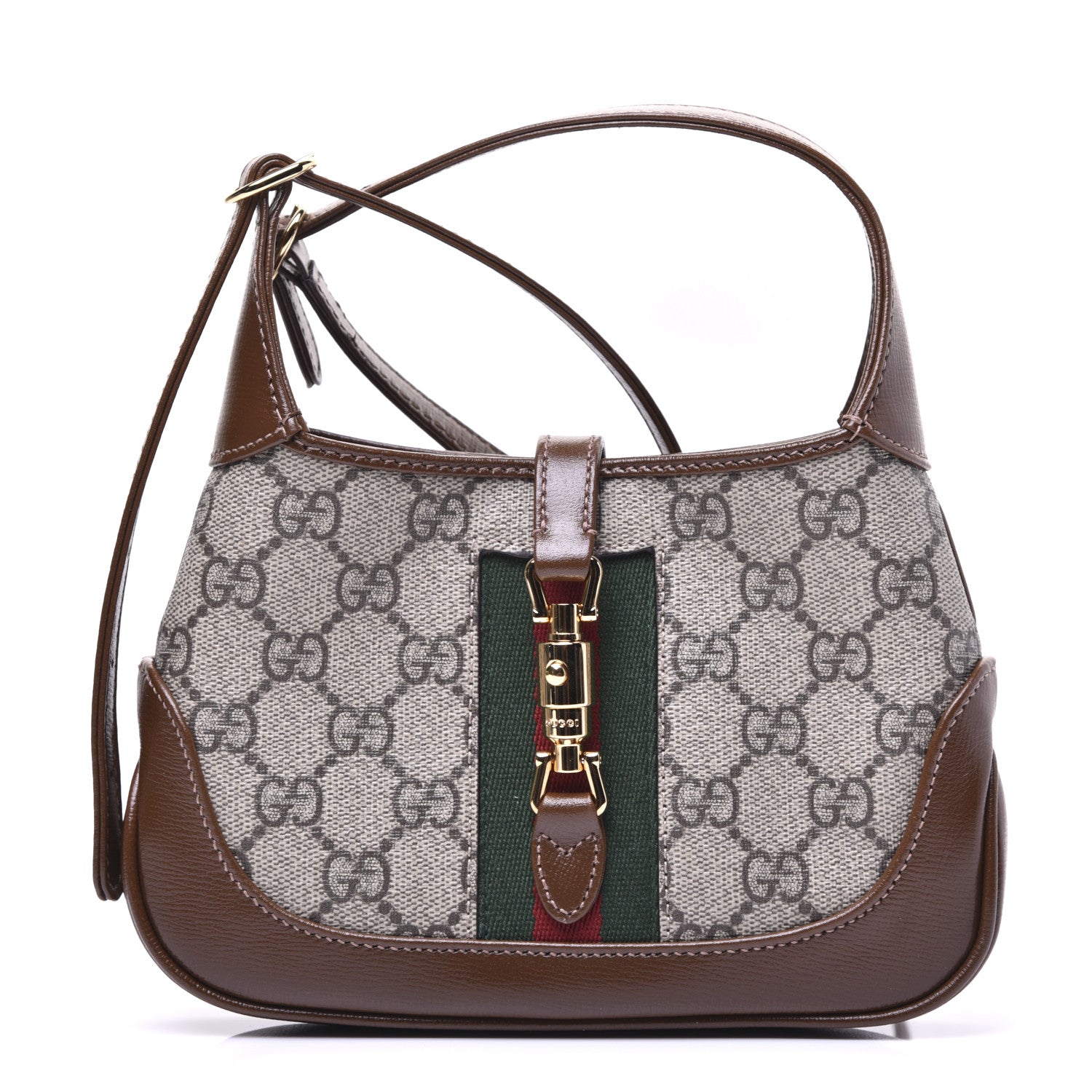 Gucci GG Supreme Monogram Azalea Calfskin Web Mini Jackie 1961 Hobo Beige Ebony Brown Sugar 1 of 14