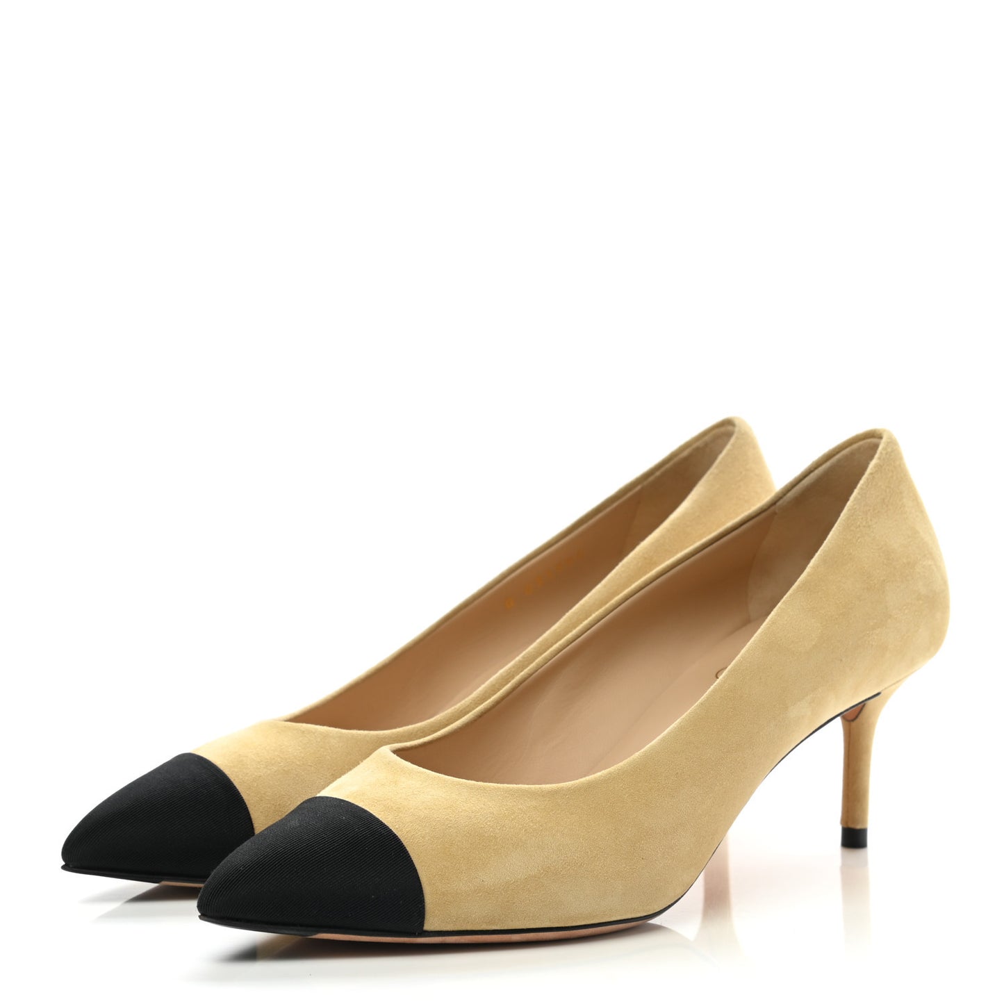 Kid Suede Grosgrain Cap Toe Pumps 37.5 Beige Black