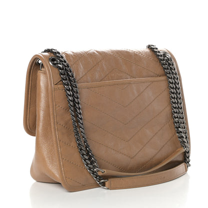Saint Laurent Crinkled Calfskin Matelasse Monogram Medium Niki Chain Satchel Natural Tan 3 of 10