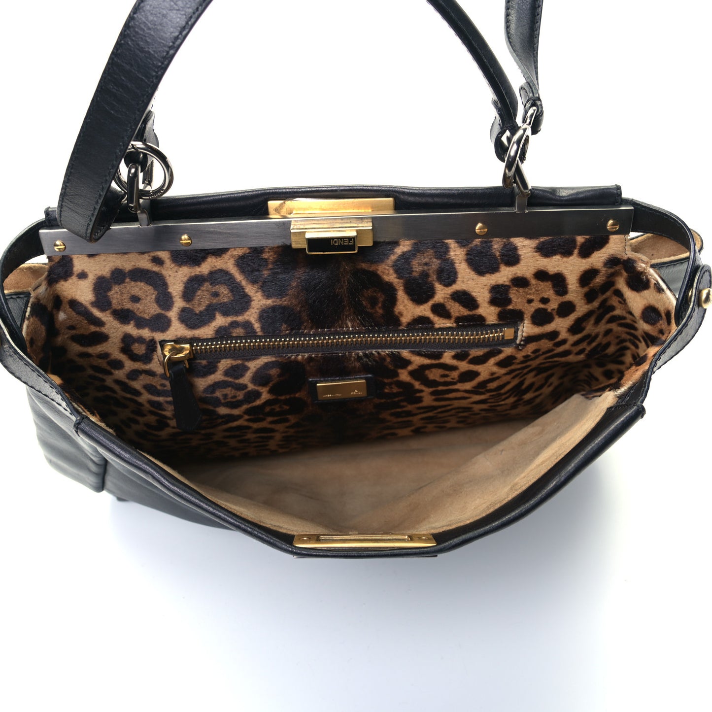 Calfskin Calf Hair Leopard Print Large Peekaboo Iconic Satchel Black