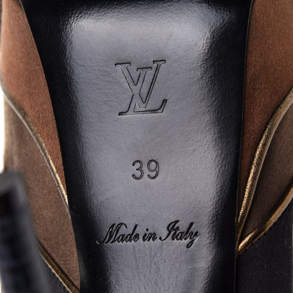 Louis Vuitton Lizard Suede Satin Sugar Platform Slingbacks 39 Black Brown 7 of 9