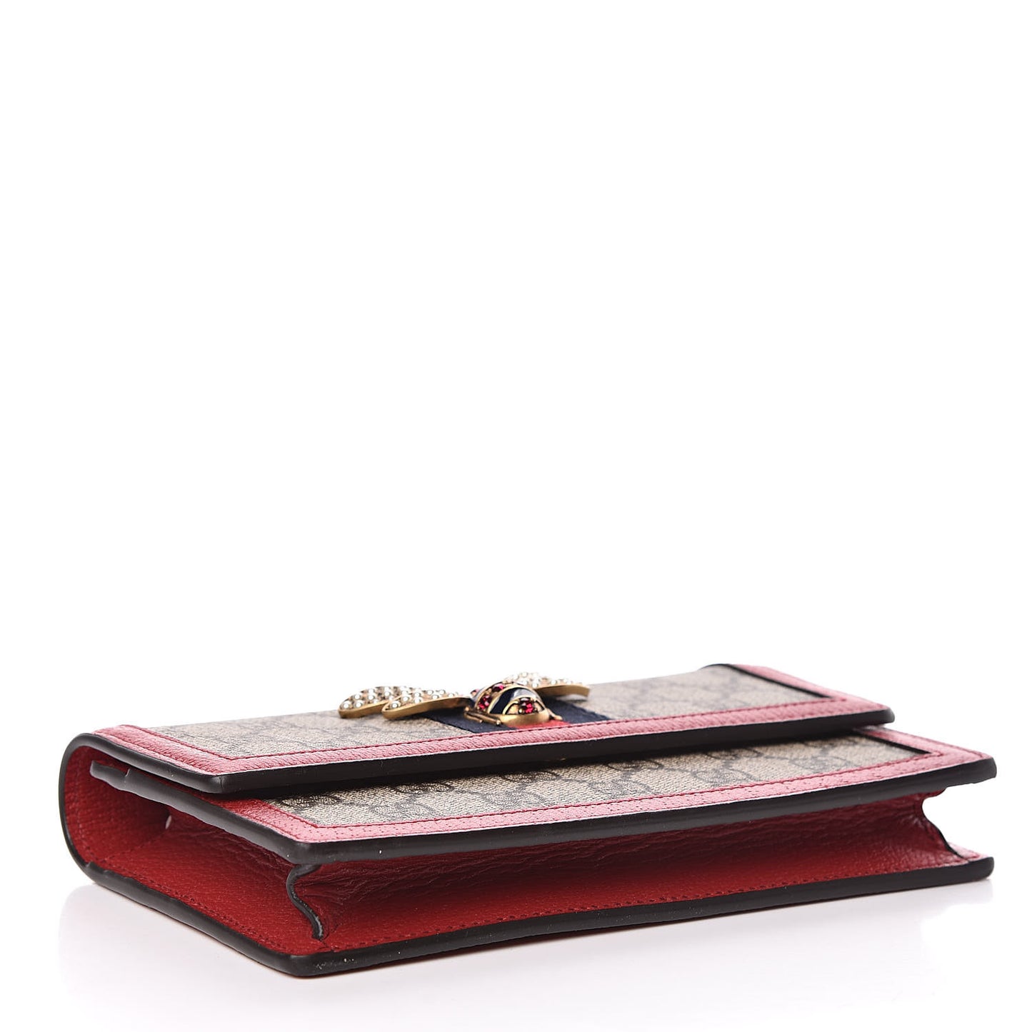 GG Supreme Monogram Web Queen Margaret Chain Wallet Red