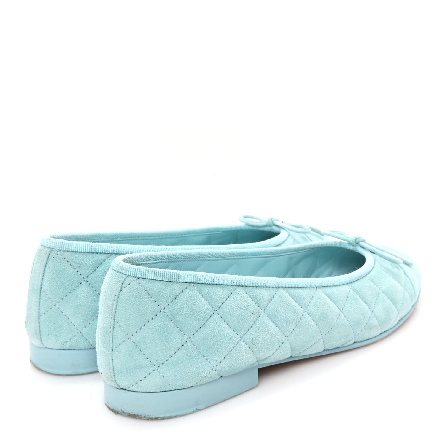 Chanel Suede Calfskin Quilted Cap Toe CC Ballerina Flats 38 Light Blue 5 of 10