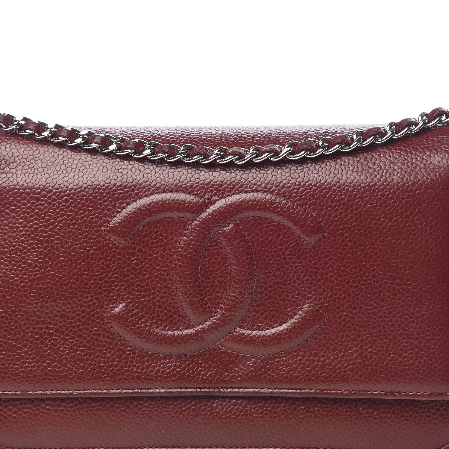 Chanel Caviar Timeless CC Wallet on Chain WOC Dark Red 13 of 14