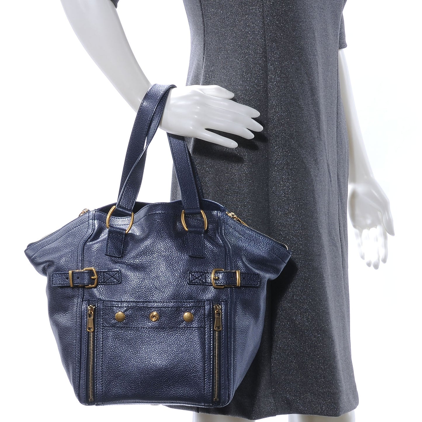 Leather Small Downtown Metallic Navy