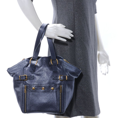 Saint Laurent Leather Small Downtown Metallic Navy 2 of 7