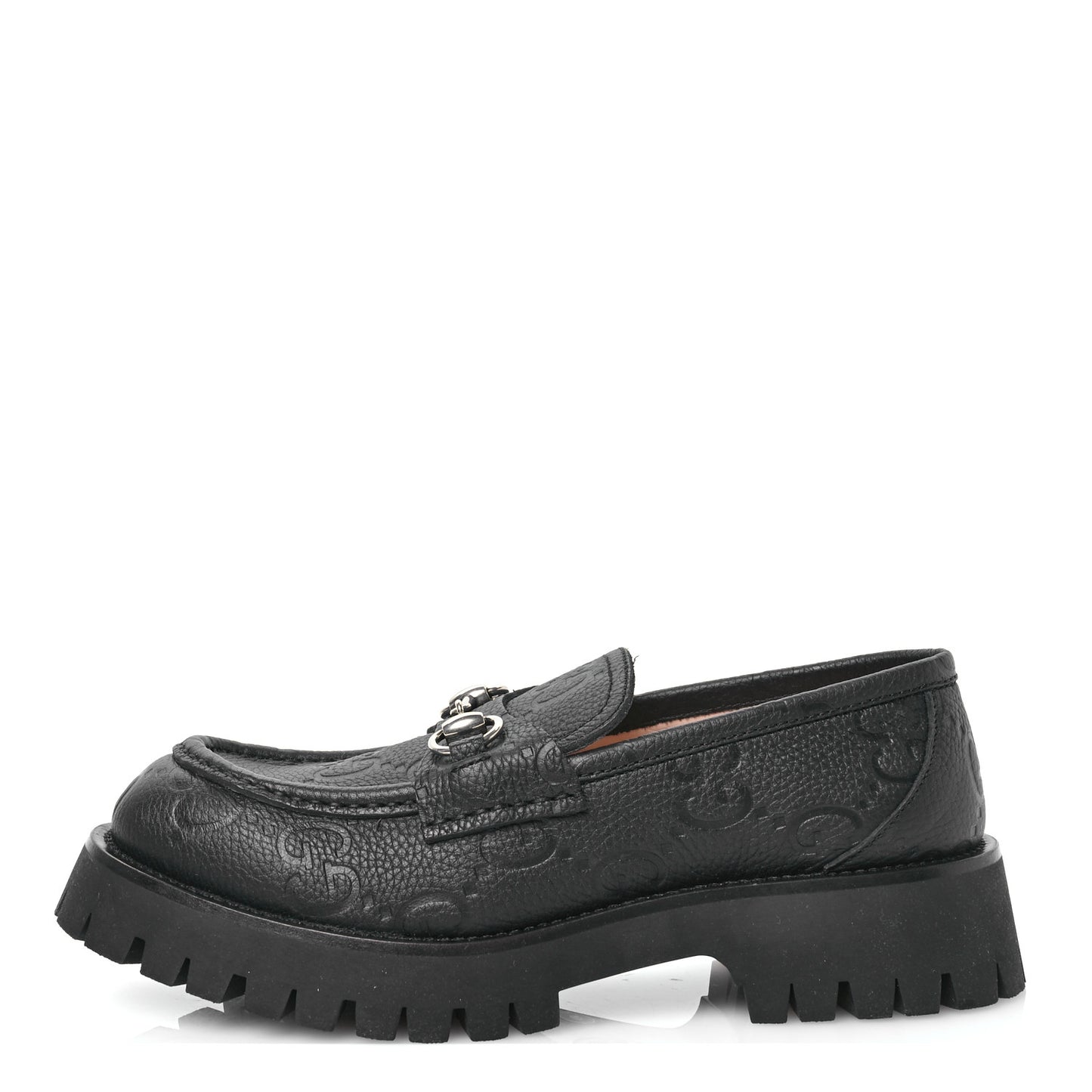 Piuma Calfskin Embossed Womens Platform Lug Sole Loafers 40 Black