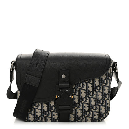 Christian Dior Oblique Jacquard Grained Calfskin Small Saddle Messenger Bag Beige Black 1 of 11