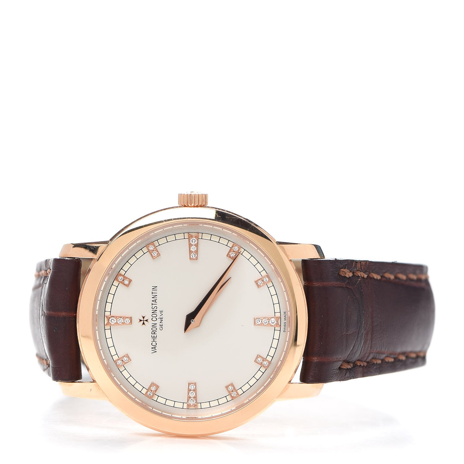 Vacheron Constantin 18K Pink Gold Alligator Diamond 30mm Traditionnelle Quartz Watch 25155/000R-9585 2 of 5