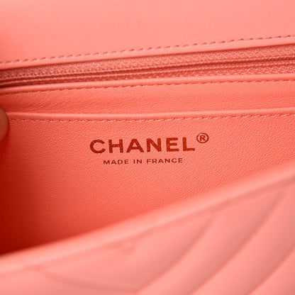 Chanel Lambskin Chevron Quilted Mini Rectangular Flap Coral 6 of 8