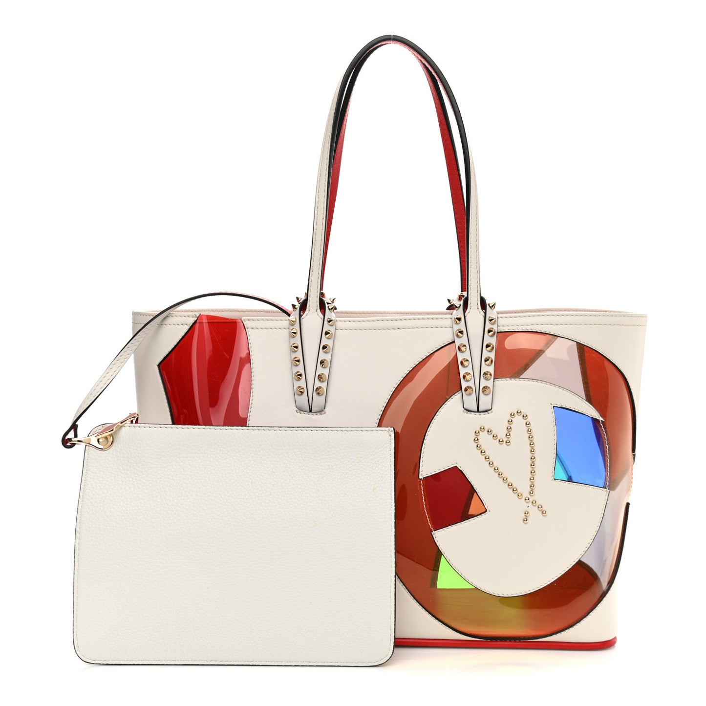 Calfskin PVC Love Spikes East West Cabata Tote Latte Multicolor
