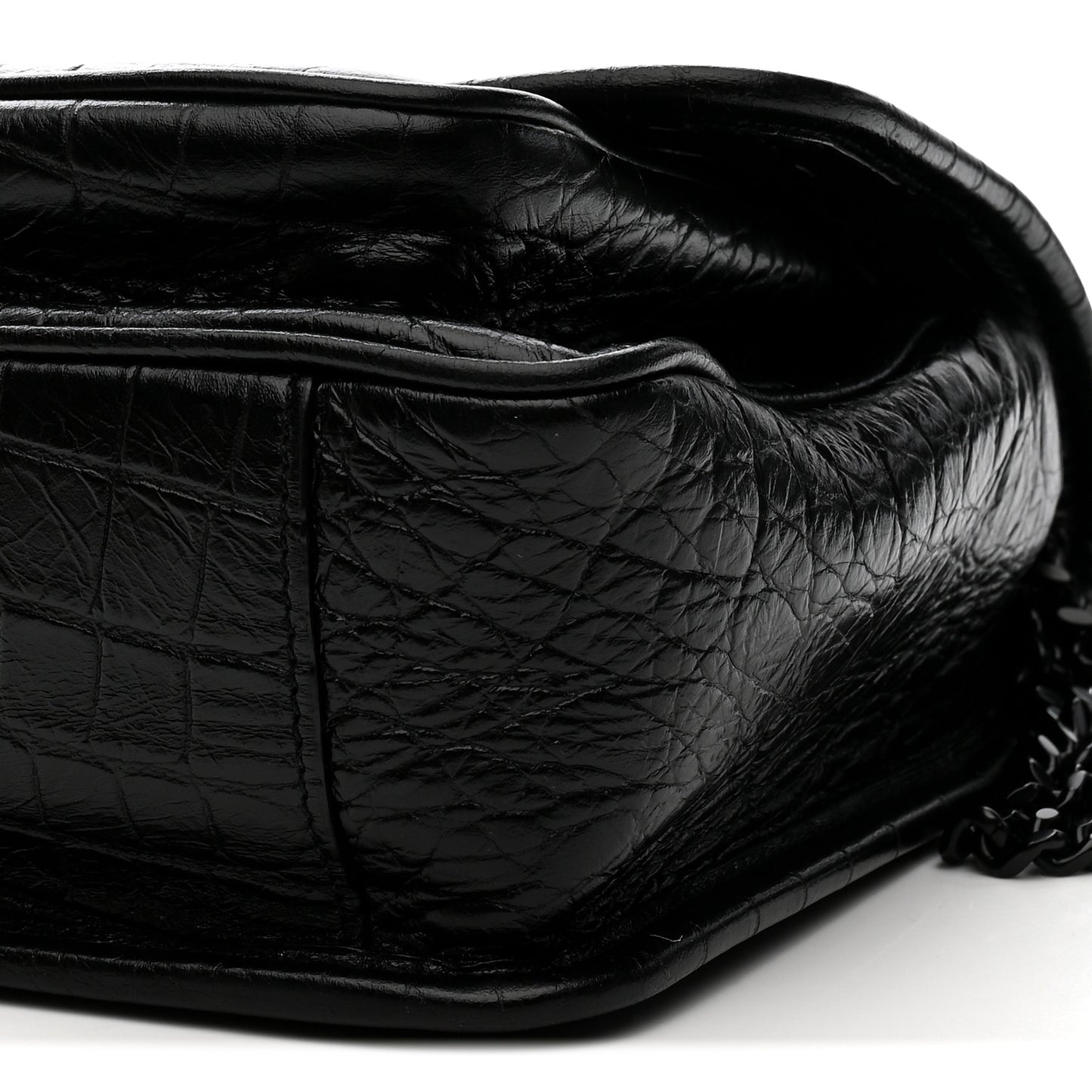 Calfskin Crocodile Embossed Matelasse Monogram Baby Niki Chain Satchel Black