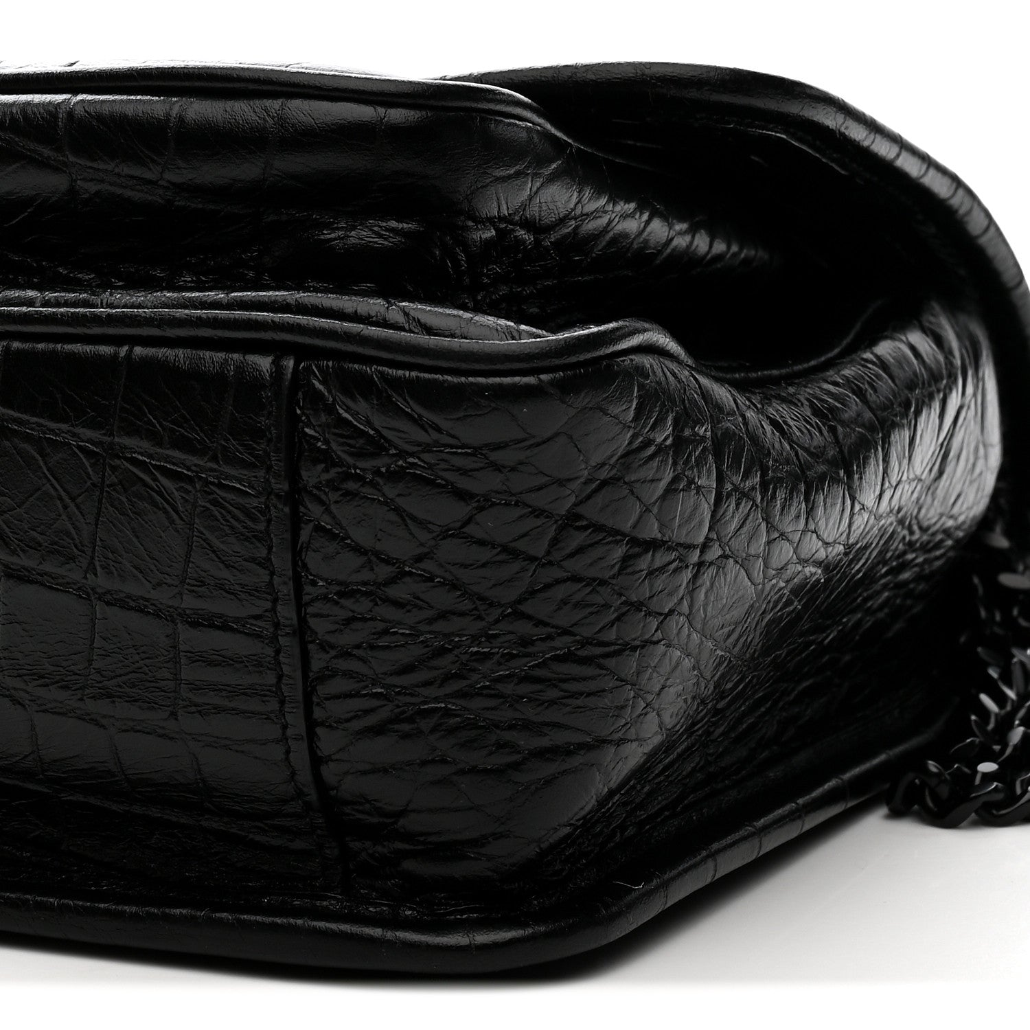 Saint Laurent Calfskin Crocodile Embossed Matelasse Monogram Baby Niki Chain Satchel Black 23 of 25