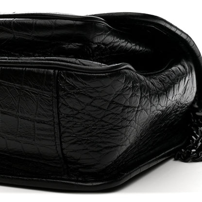 Saint Laurent Calfskin Crocodile Embossed Matelasse Monogram Baby Niki Chain Satchel Black 23 of 25