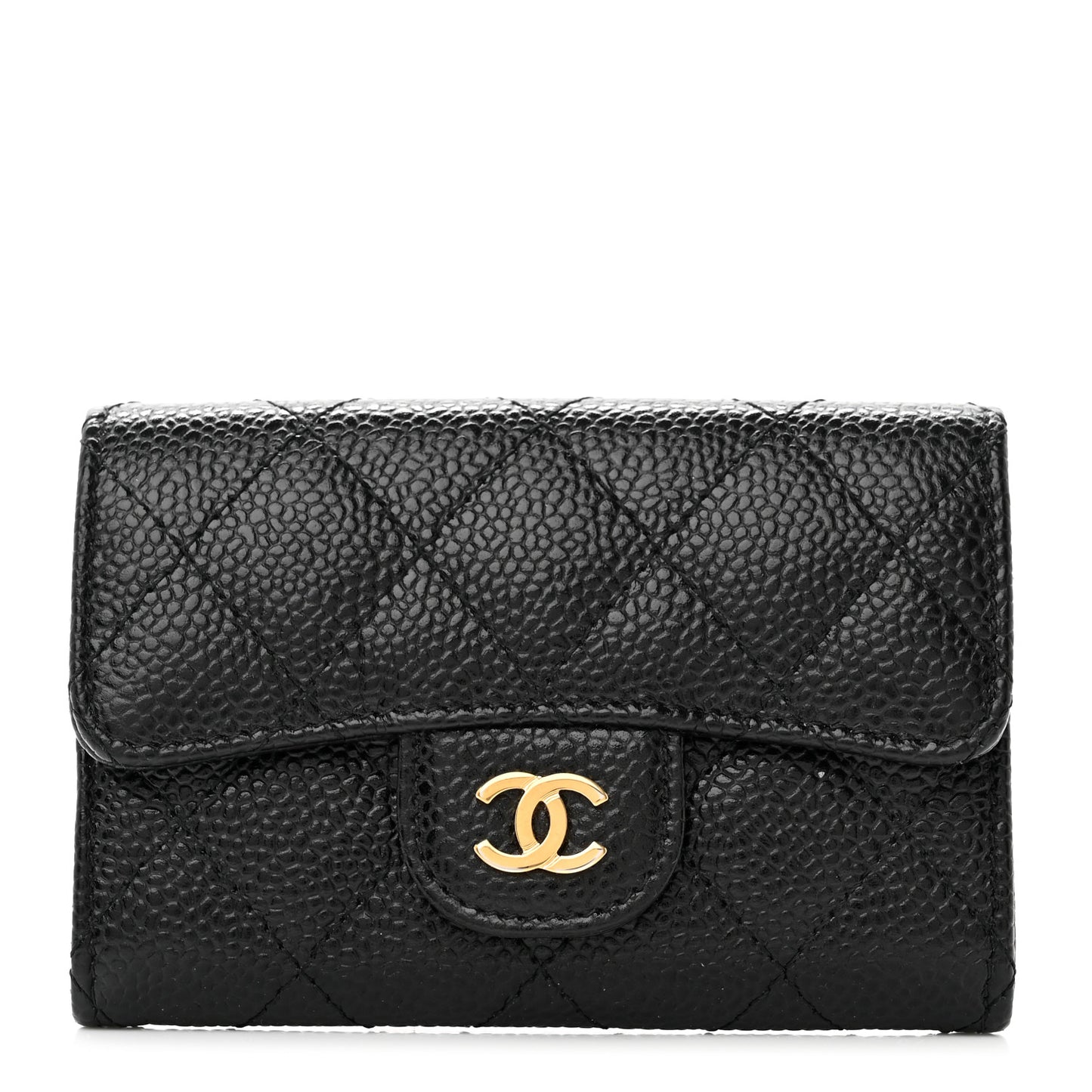 Caviar Quilted Flap Card Holder Black
