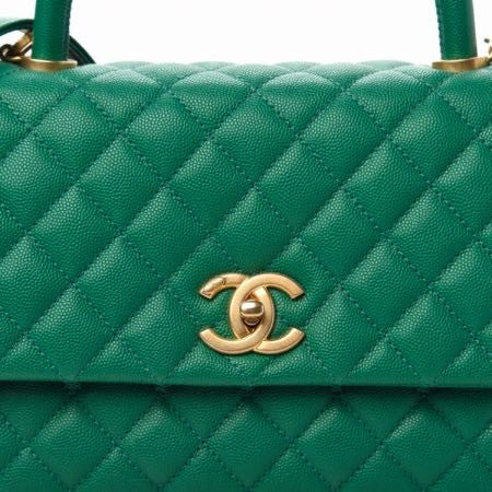 Caviar Quilted Small Coco Handle Flap Green