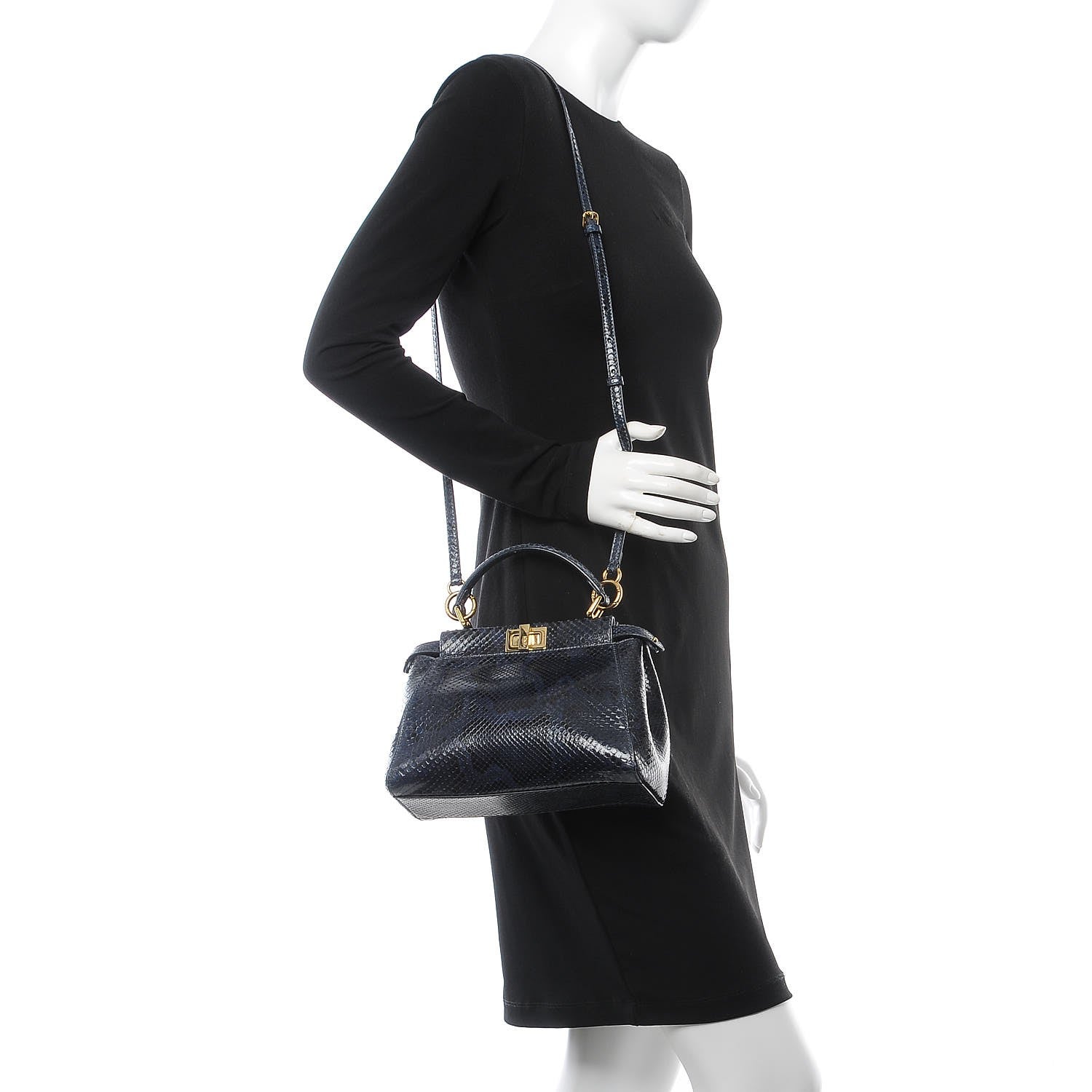 Fendi Python Shiny Nappa Mini Peekaboo Iconic Satchel Blue Jeans 2 of 9