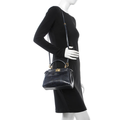 Fendi Python Shiny Nappa Mini Peekaboo Iconic Satchel Blue Jeans 2 of 9