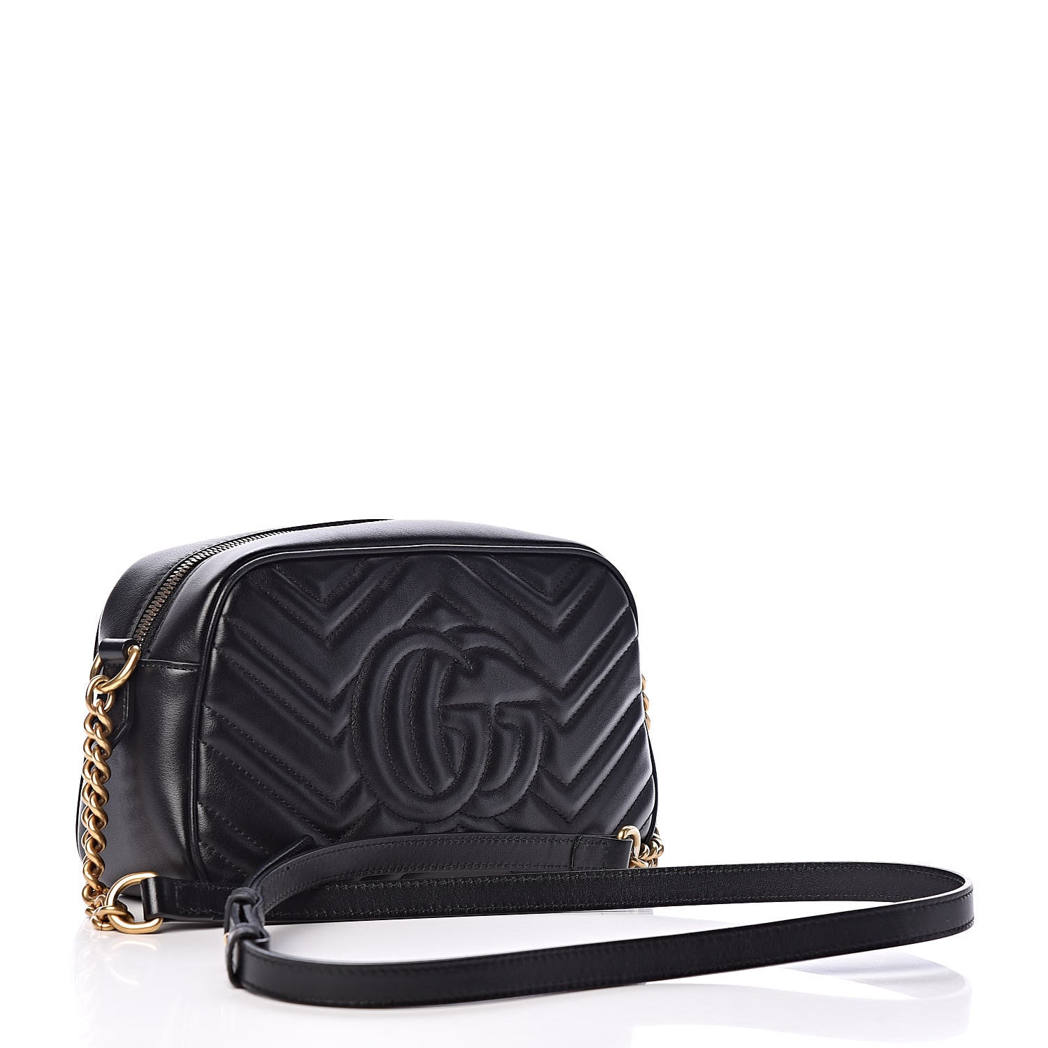 Gucci Calfskin Matelasse Small GG Marmont Chain Shoulder Bag Black 3 of 11