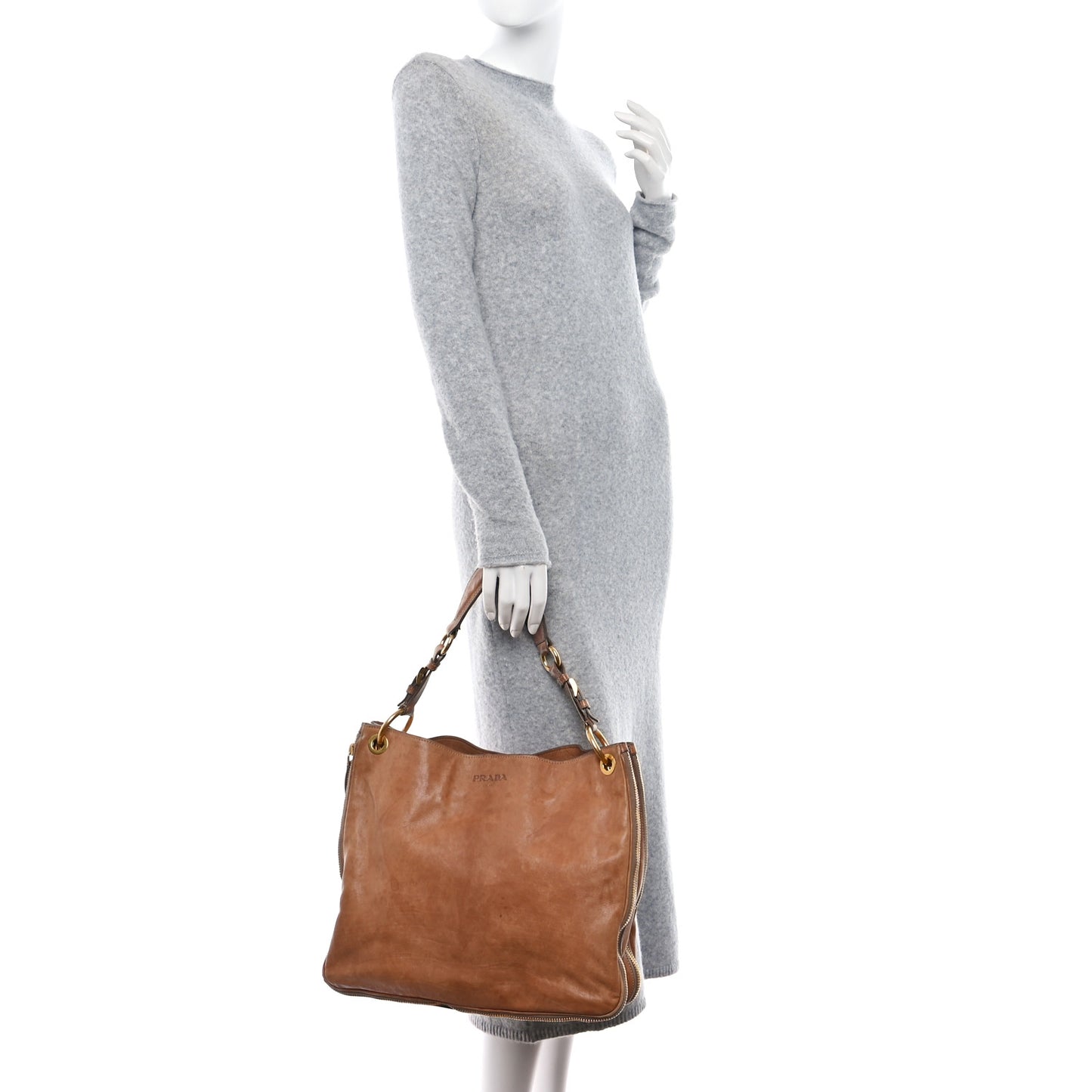 Glace Calfskin Side Zip Hobo Cammeo