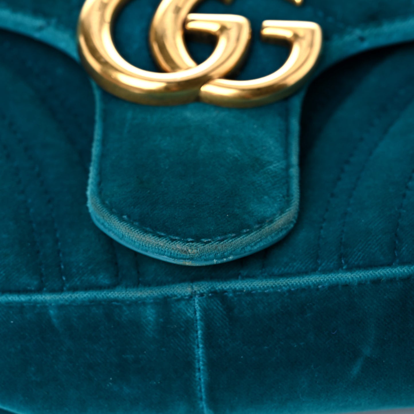 Velvet Matelasse Small GG Marmont Shoulder Bag Pavone Cyan