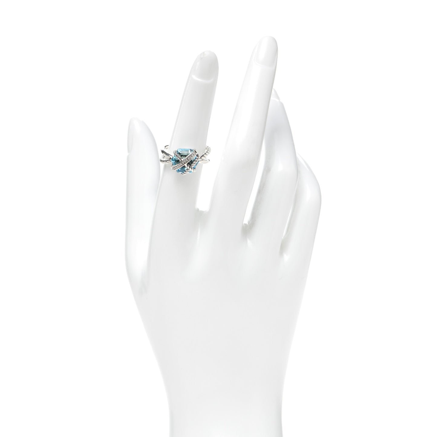 Sterling Silver Diamond Blue Topaz 10mm Cable Wrap Ring 52 6