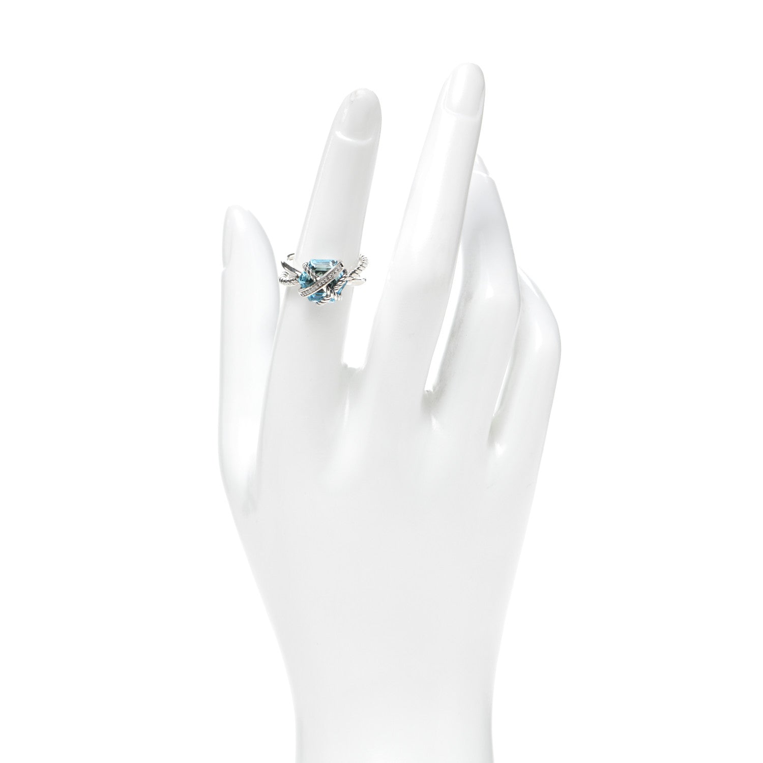 David Yurman Sterling Silver Diamond Blue Topaz 10mm Cable Wrap Ring 52 6 2 of 4