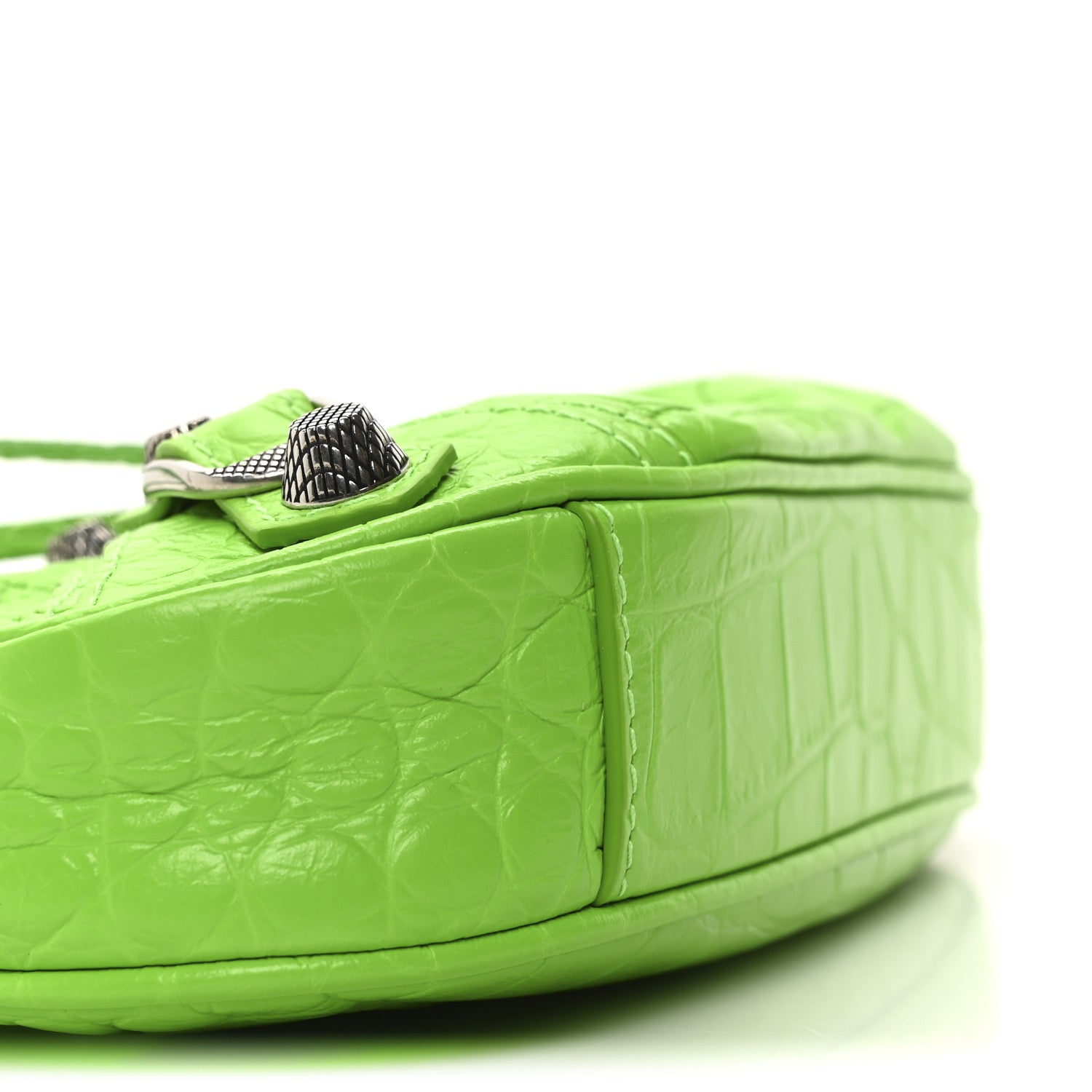 Balenciaga Extra Supple Calfskin Crocodile Embossed Le Cagole Mini Purse With Chain Acid Green 8 of 9