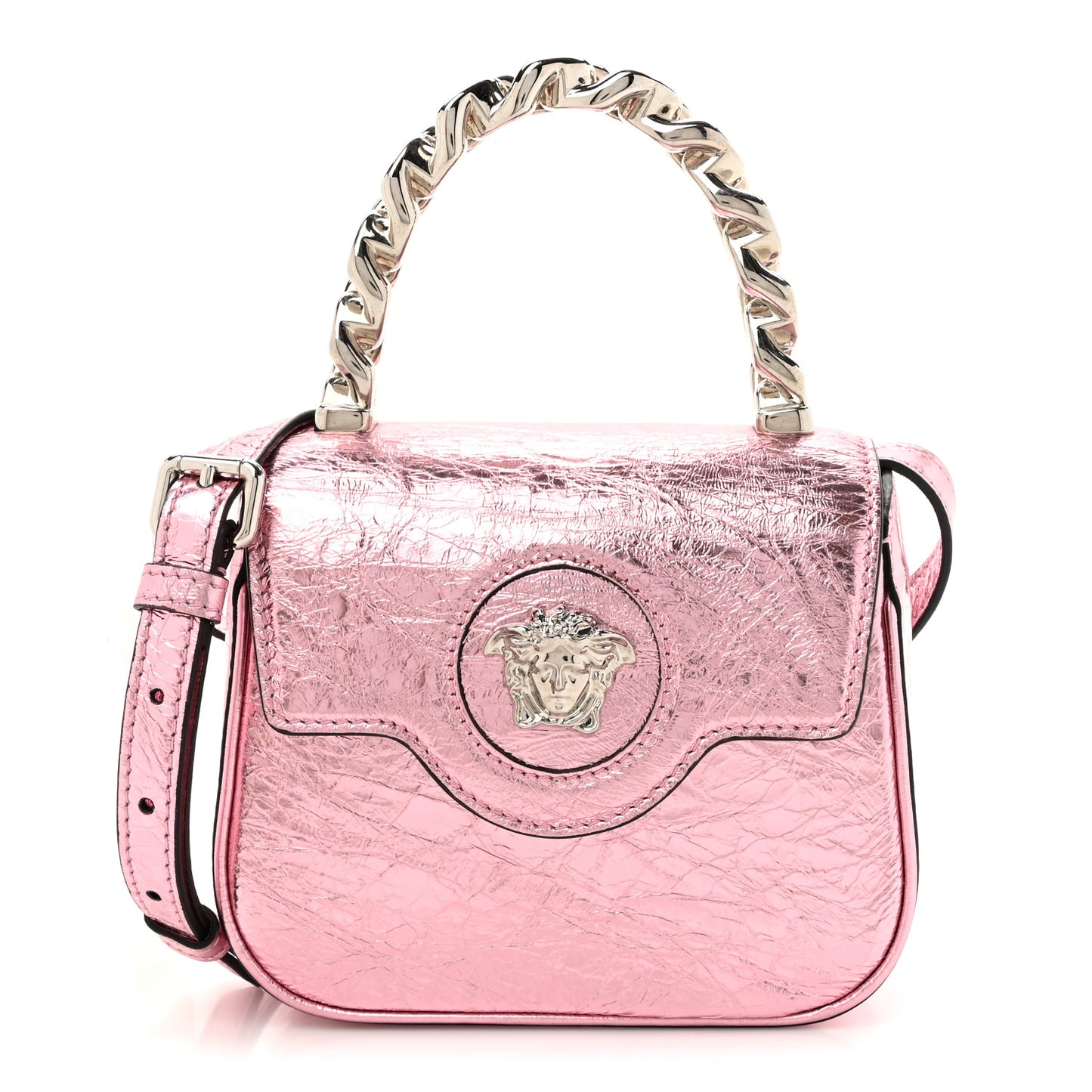 Metallic Crackled Lambskin Mini La Medusa Bag Pink
