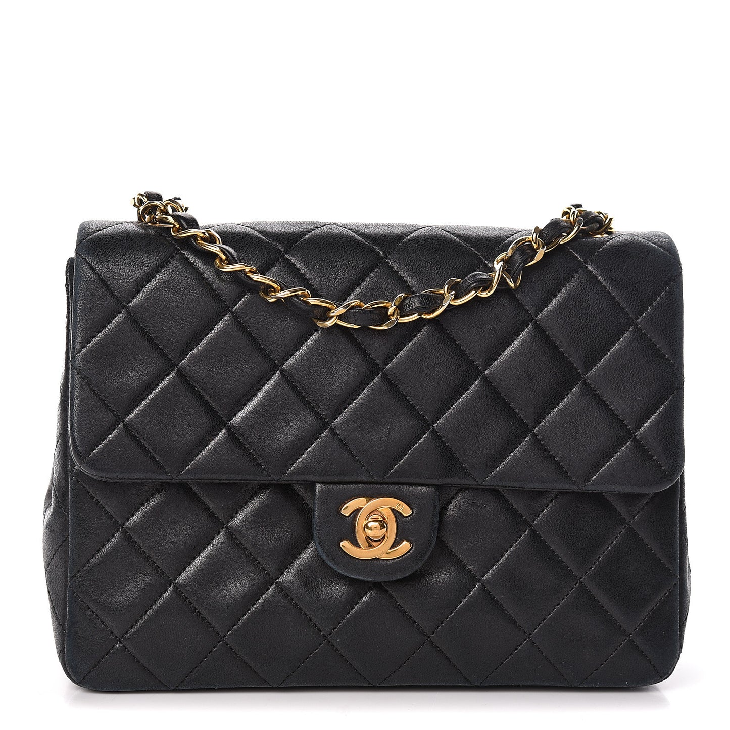 Lambskin Quilted Mini Square Flap Black