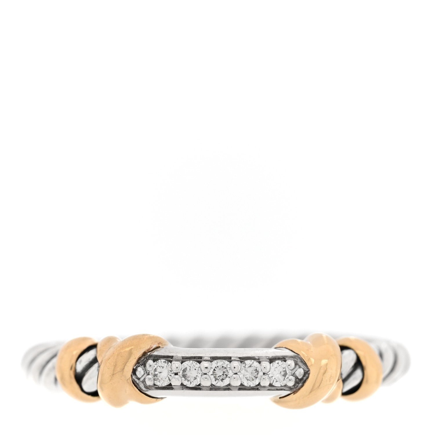 David Yurman Sterling Silver 18K Yellow Gold Diamond Petite Helena Wrap Ring 54 7 1 of 4