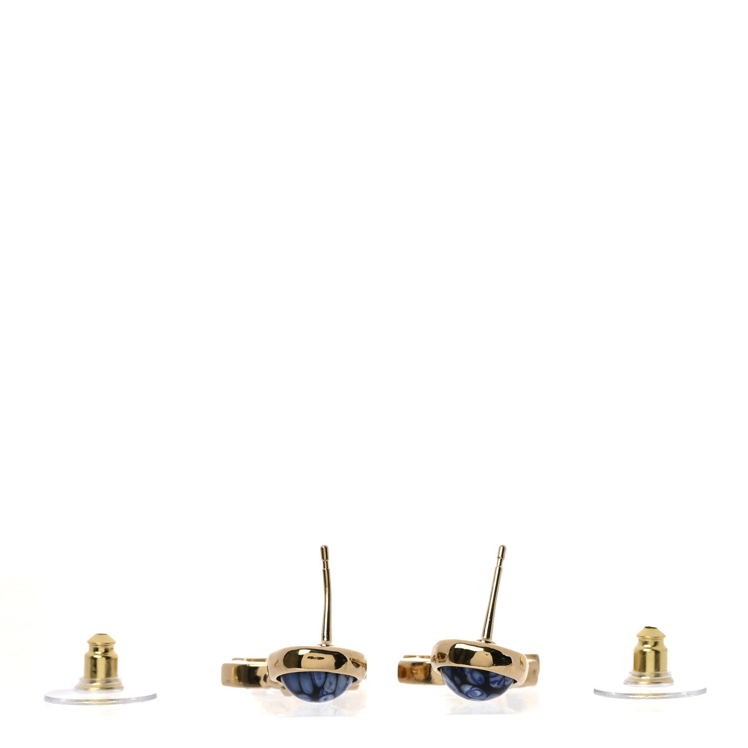 Chanel Crystal Stone CC Drop Earrings Blue Gold 3 of 5