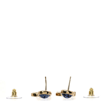 Chanel Crystal Stone CC Drop Earrings Blue Gold 3 of 5