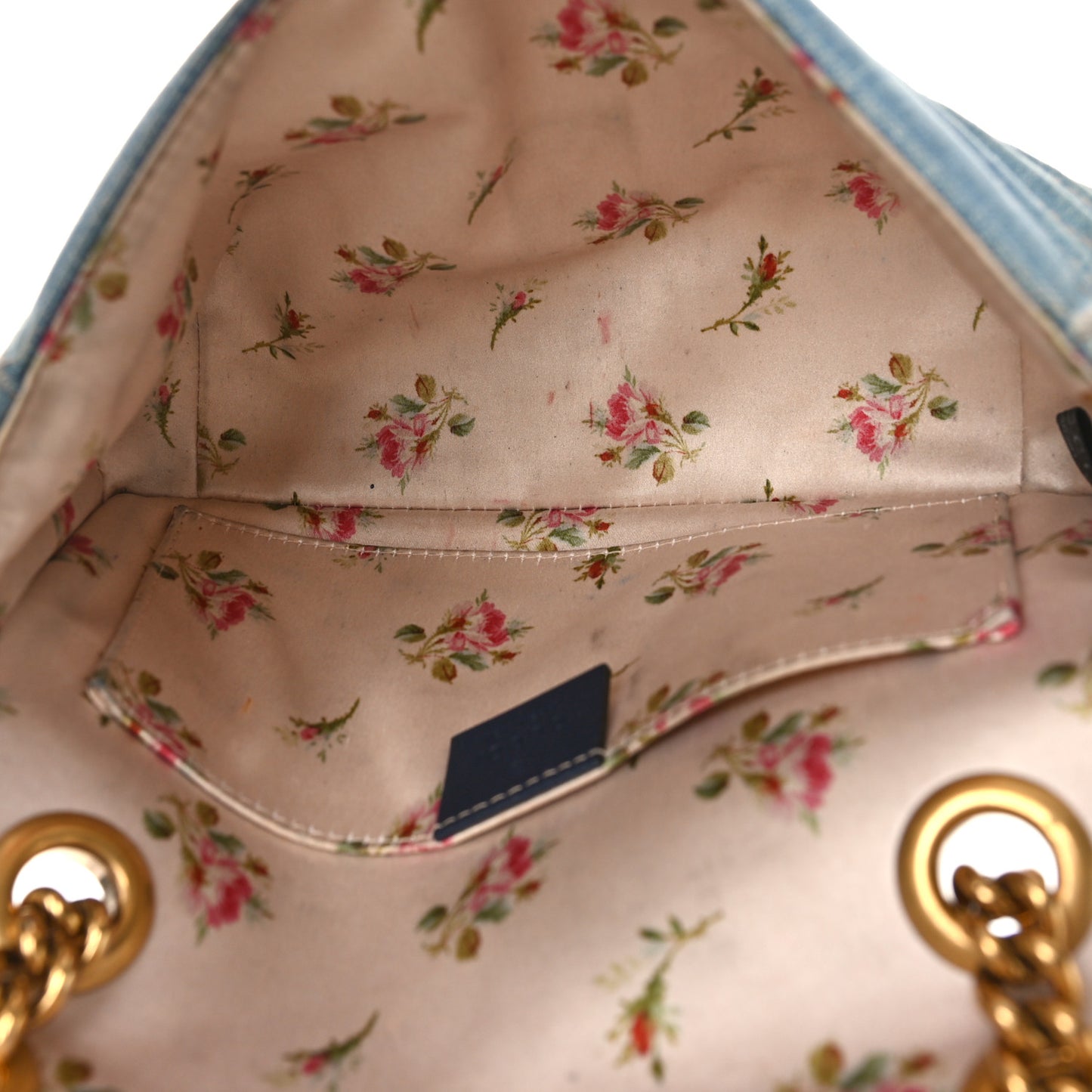 Denim Matelasse Mini Pearly GG Marmont Shoulder Bag Blue