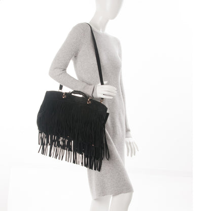 Gucci Suede Bamboo Fringe Medium Shopper Tote Black 2 of 7