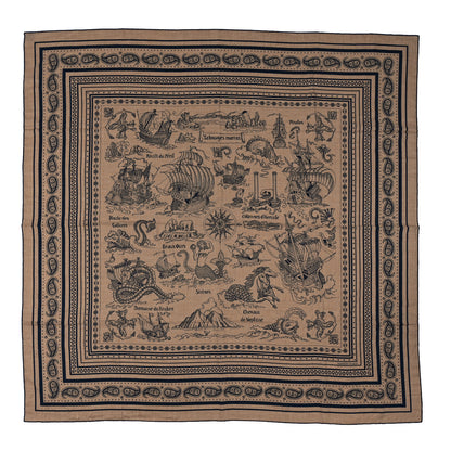 Hermes Cashmere Silk Tatouages Marins Bandana Shawl 140 Caramel Marine 1 of 4