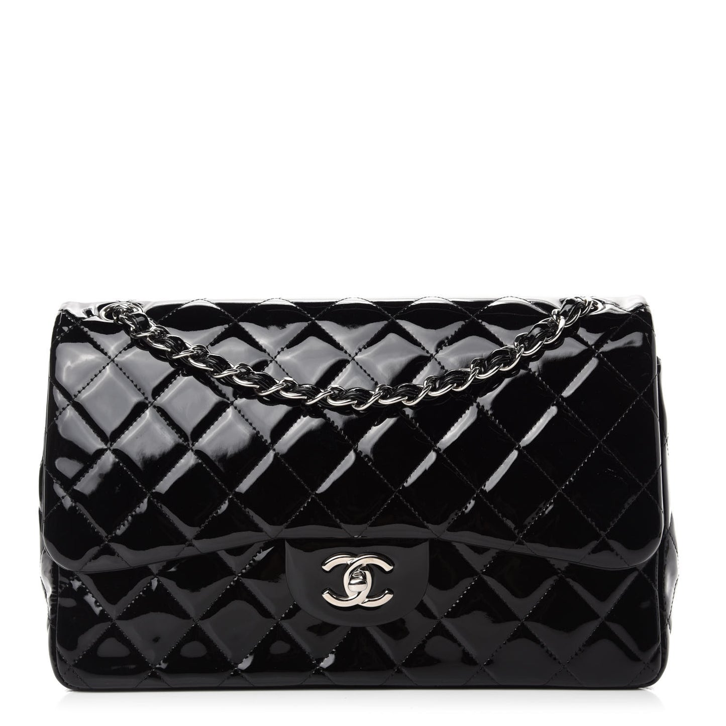 Patent Quilted Jumbo Double Flap Black