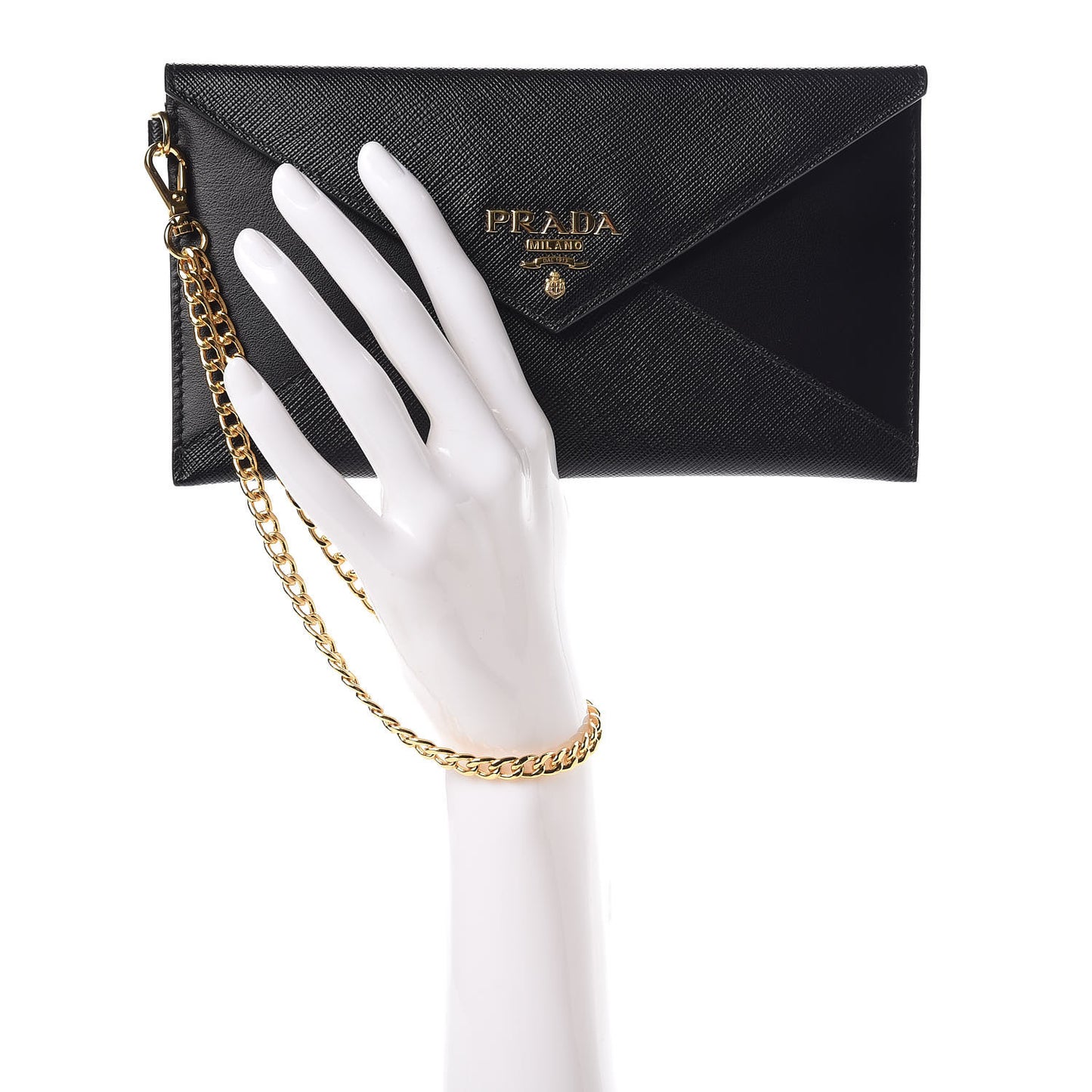 Saffiano Letter Wristlet Wallet Black
