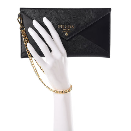 Prada Saffiano Letter Wristlet Wallet Black 2 of 9