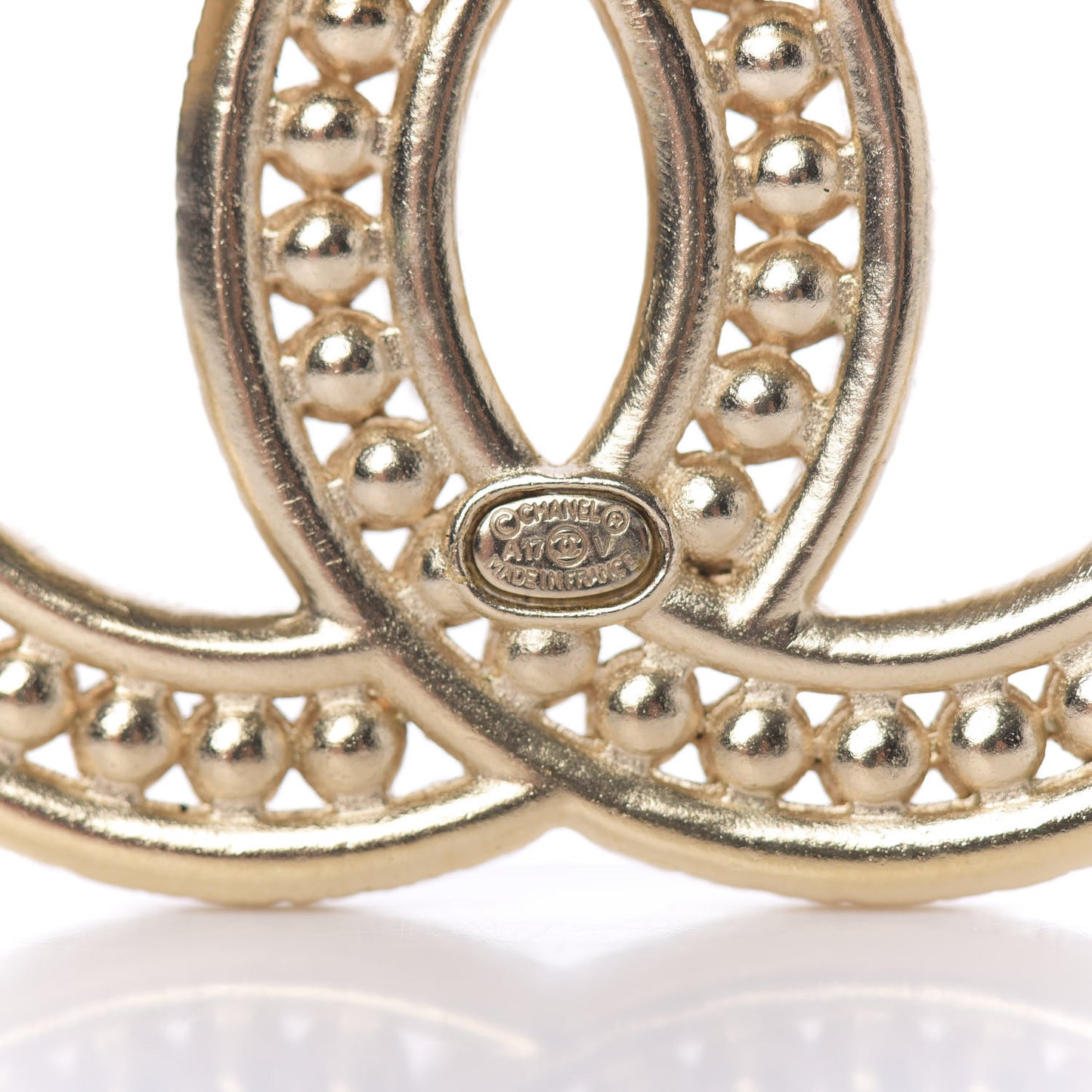 Pearl Crystal Baguette CC Brooch Gold