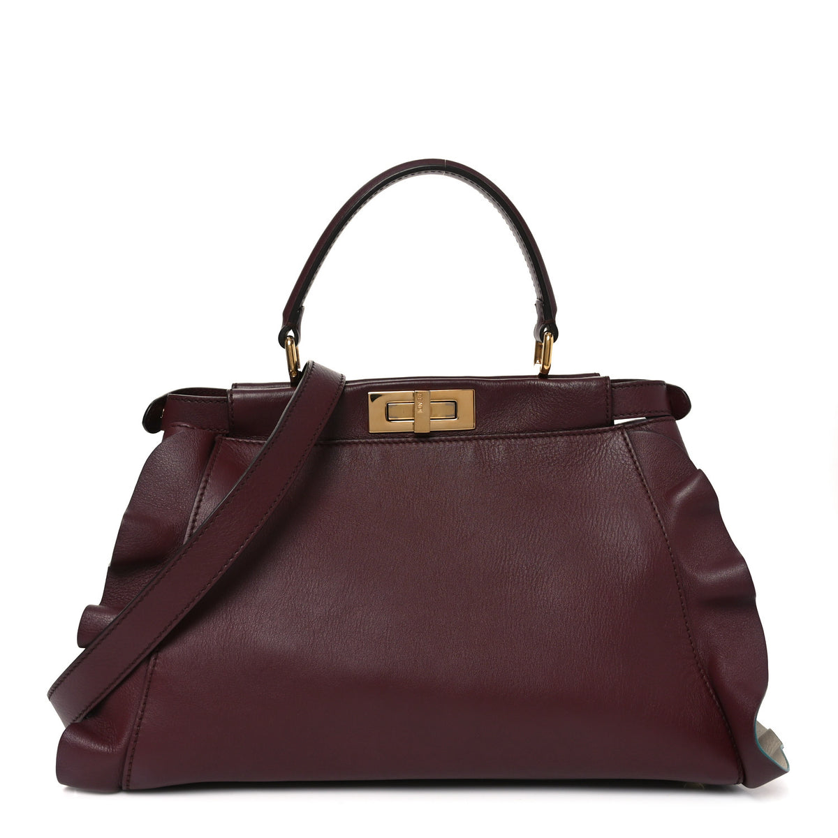 Vitello Seta Waves Bi-Color Medium Peekaboo Iconic Satchel Bordeaux Latte