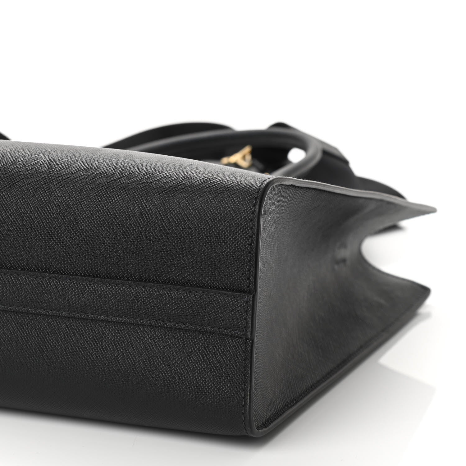 Prada Saffiano Lux Metal Triangle Logo Large Shoulder Tote Handbag Black 9 of 9