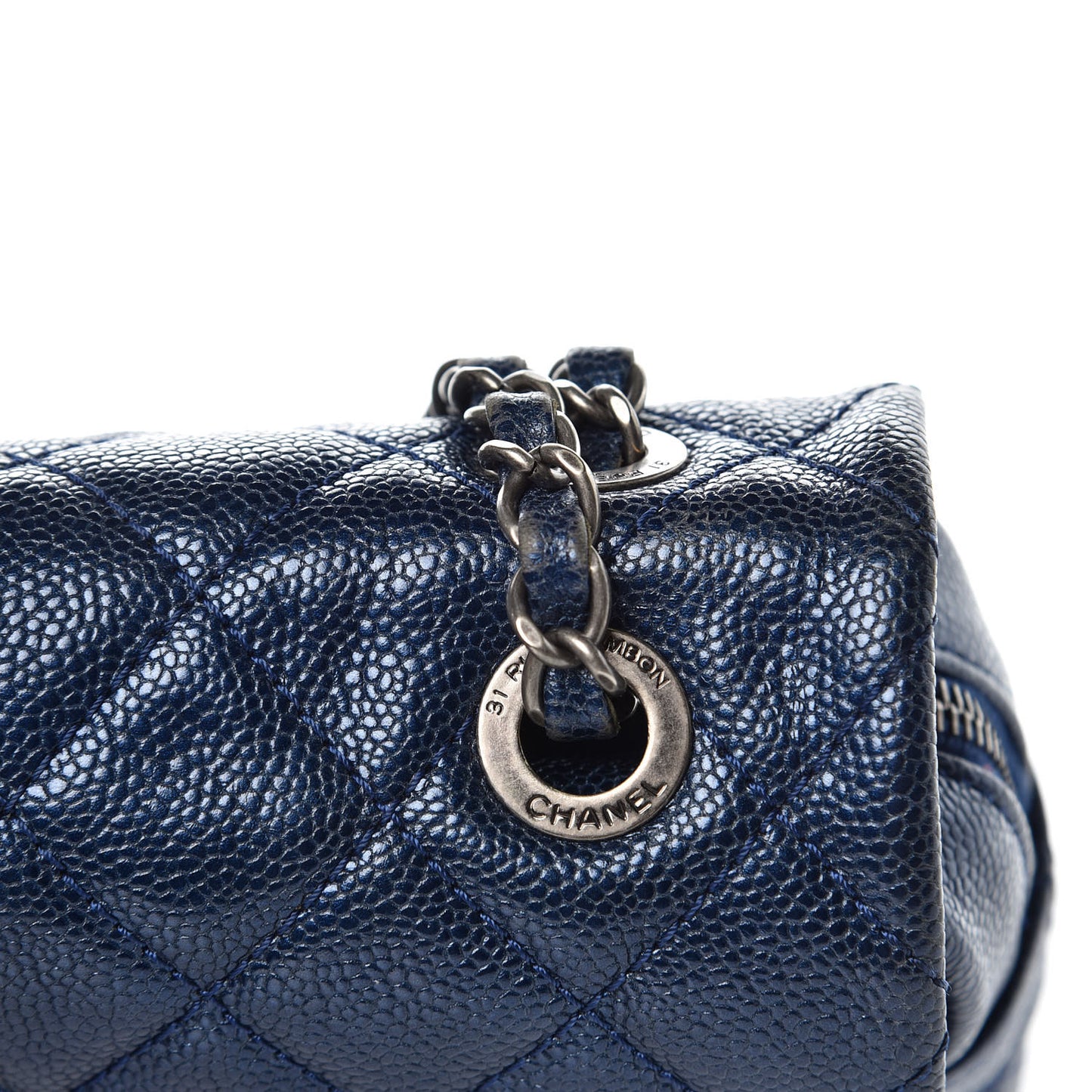 Iridescent Caviar Quilted Large Chic Flap Blue