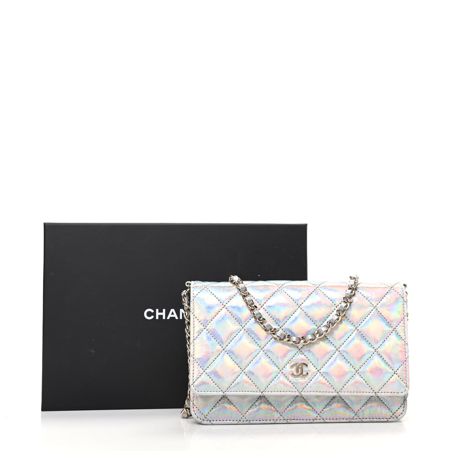 Chanel Iridescent Goatskin Quilted Wallet On Chain WOC Silver 10 of 10