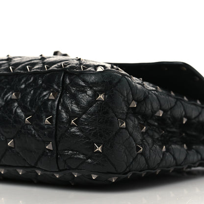 Valentino Garavani Craquele Nappa Medium Rockstud Spike Shoulder Bag Black 8 of 14