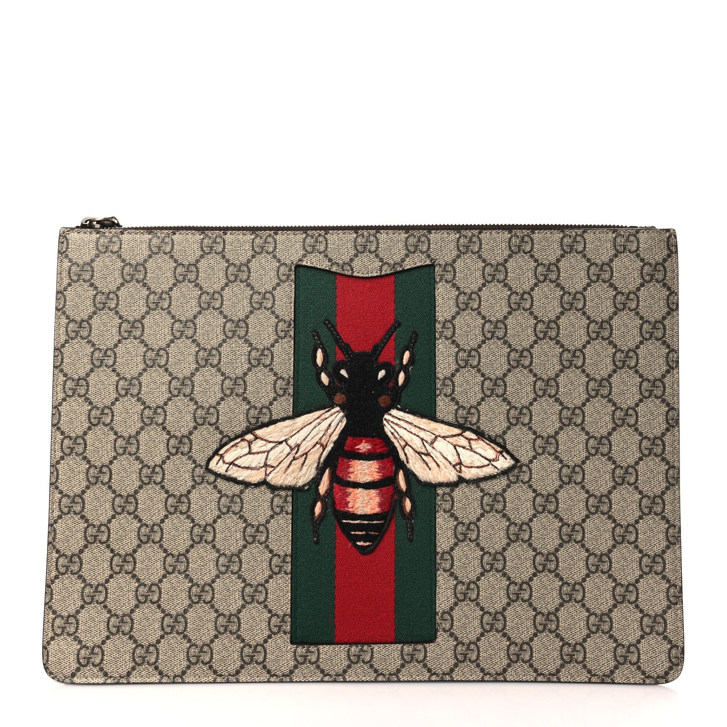Gucci GG Supreme Monogram Web Animalier Bee Embroidered Medium Documents Holder Beige New Acero 1 of 9