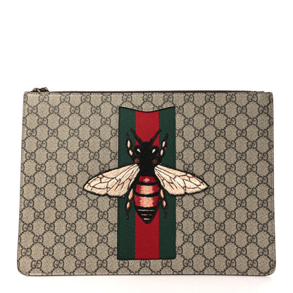 Gucci GG Supreme Monogram Web Animalier Bee Embroidered Medium Documents Holder Beige New Acero 1 of 9