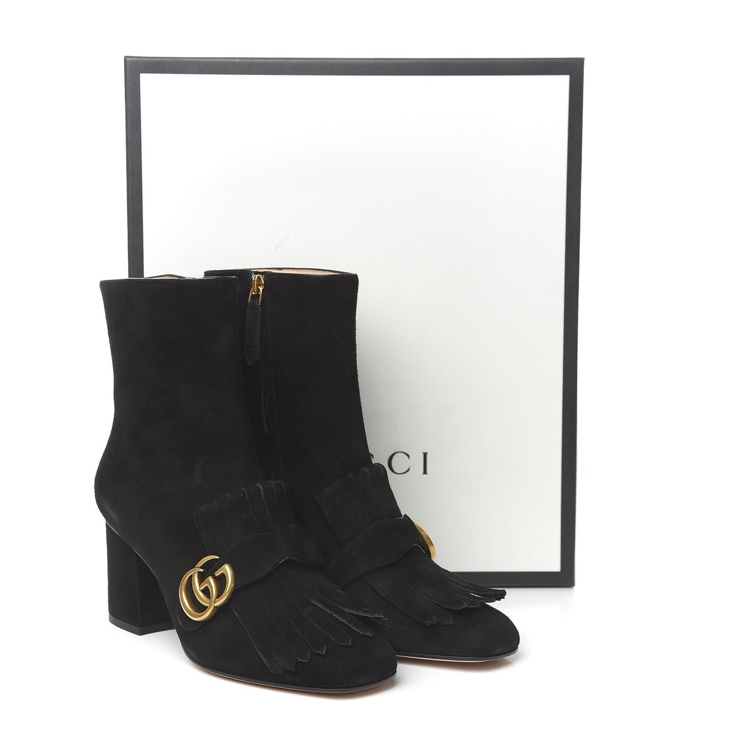 Kid Scamosciato GG Marmont Fringe 75mm Ankle Boots 39 Black